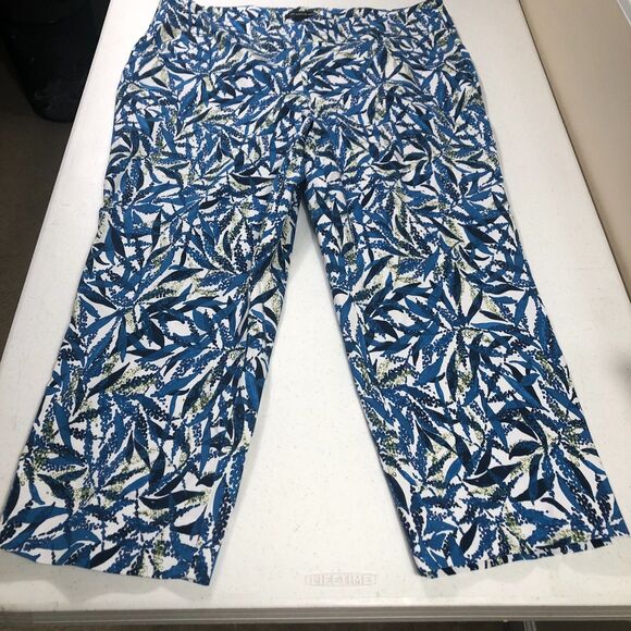 Zac & Rachel Pull-on Ankle Pants Womens 20W Blue Tropical AOP Resortwear Travel - Picture 2 of 5